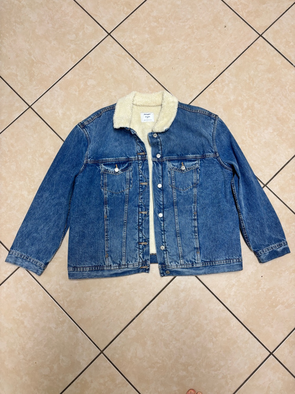 Old Navy blue denim jacket with sherpa lining